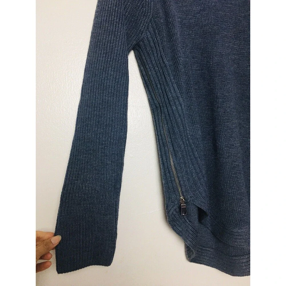 INC Sweater Gray Blue Long Sleeve Size Petite PS Sweatshirt Wool Blend Zipper